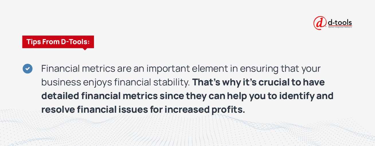 A pull quote that reads: Financial metrics are an important element in ensuring that your business enjoys financial stability. That's why it's crucial to have detailed financial metrics, since they can help you to identify and resolve financial issues for increased profits.