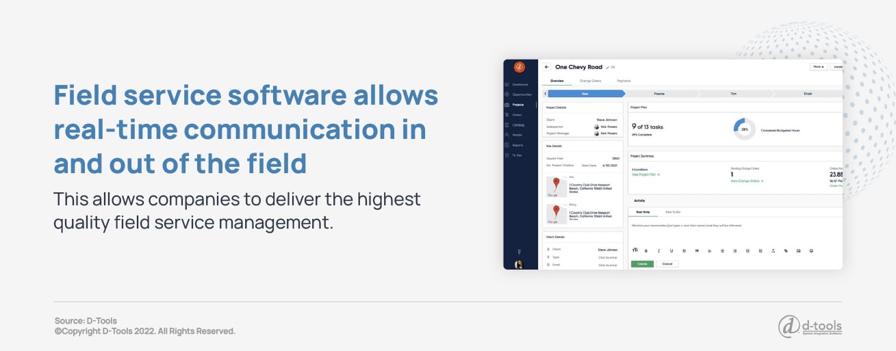Field service software allows real-time communication in and out of the field. This allows companies to deliver the highest quality field service management.