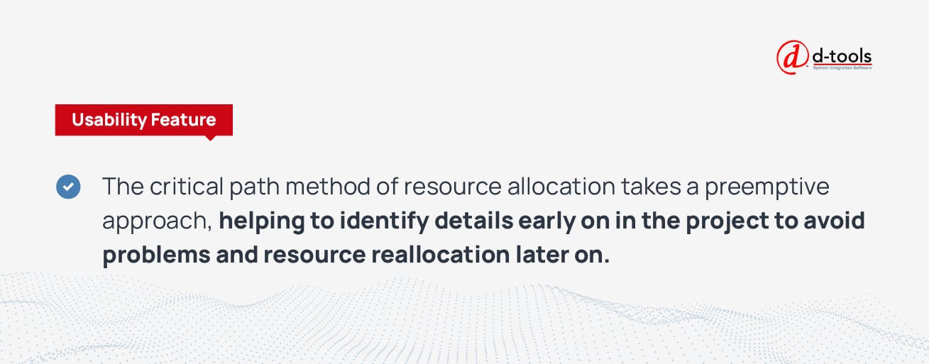 The critical path method of resource allocation takes a preemptive approach, helping to identify details early on in the project to avoid problems and resource reallocation later on.