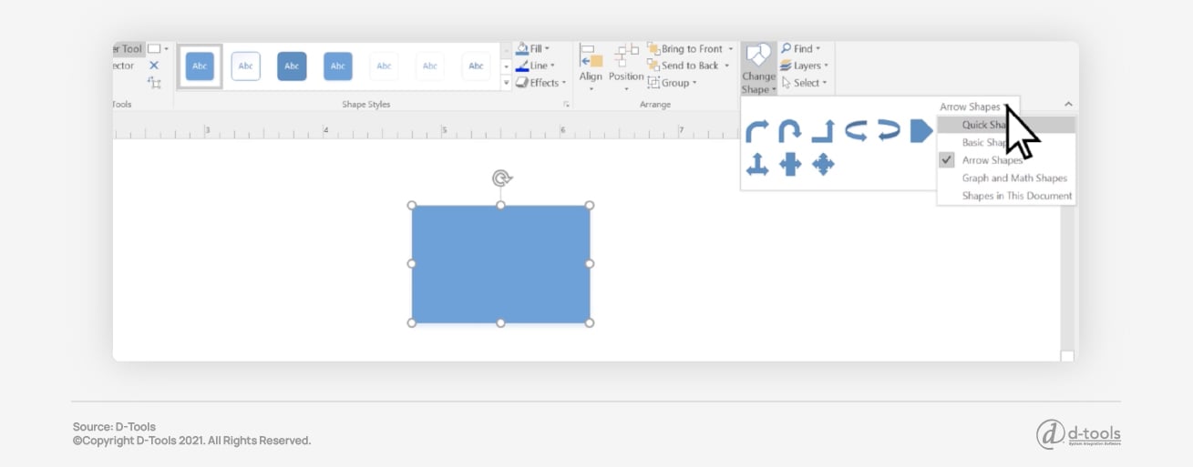 A shape being changed into another shape in Visio