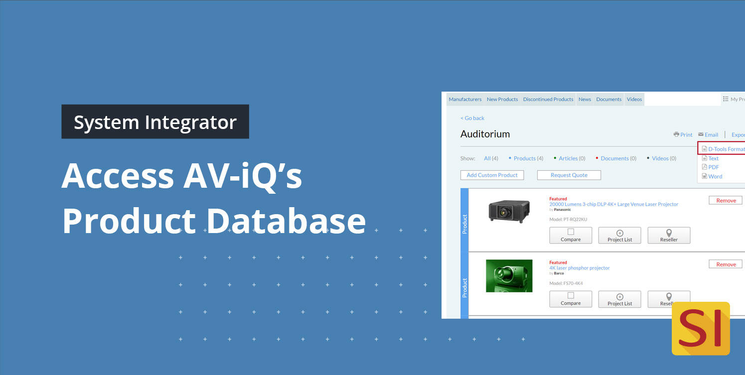 Access AV-iQ's Comprehensive Product Database through System Integrator!