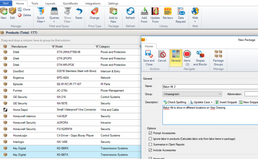 Showing bundled products in different locations on a Visio drawing